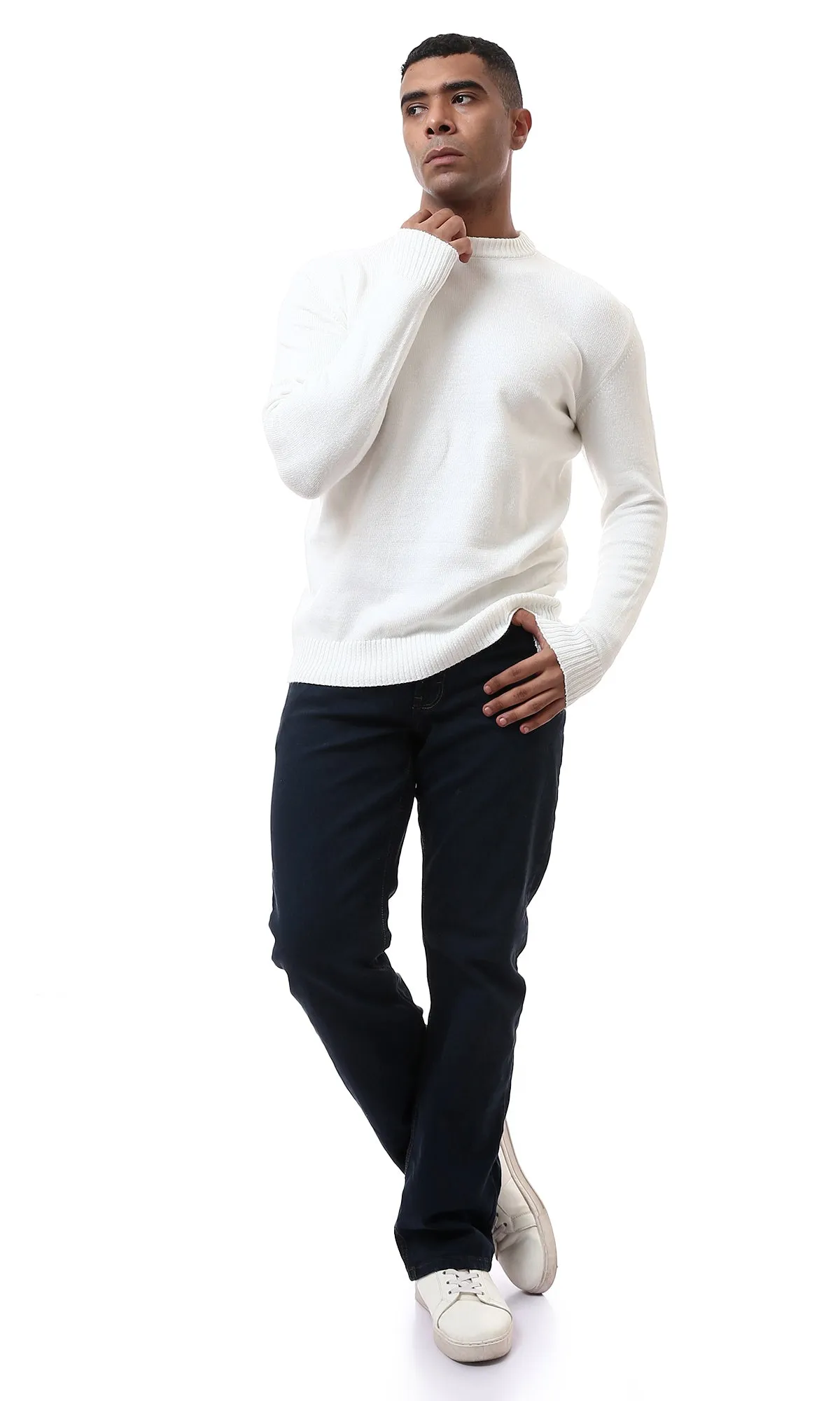 O170219 Solid Slip On Off-White Basic Pullover