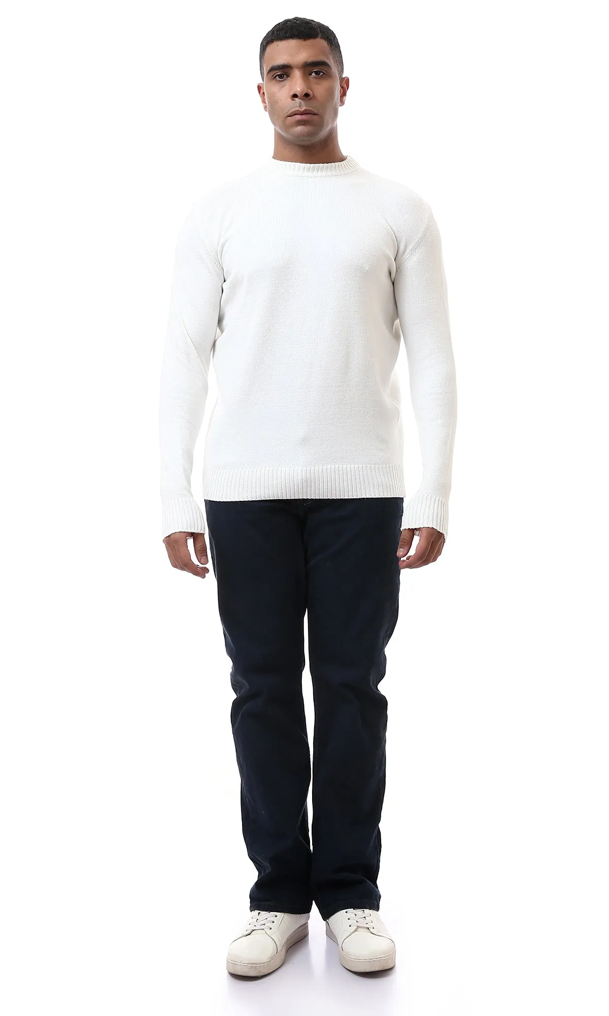 O170219 Solid Slip On Off-White Basic Pullover