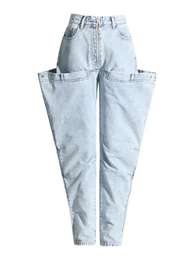 Patch Zipper Irregular Denim Jeans