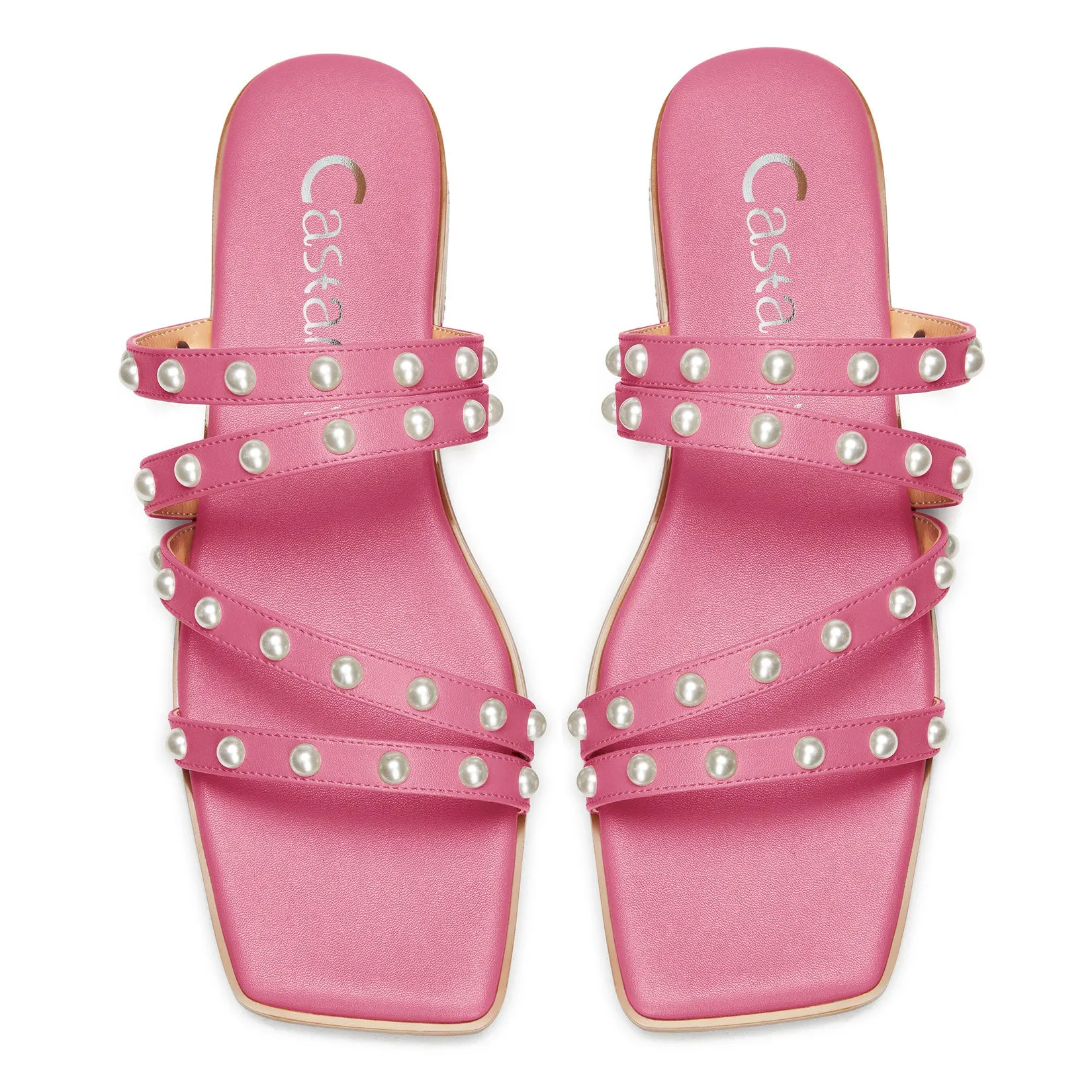 Pearl Strappy Flat Sandals Square-Toe Classic Sexy Shoes Slip-on Flat-Shoes