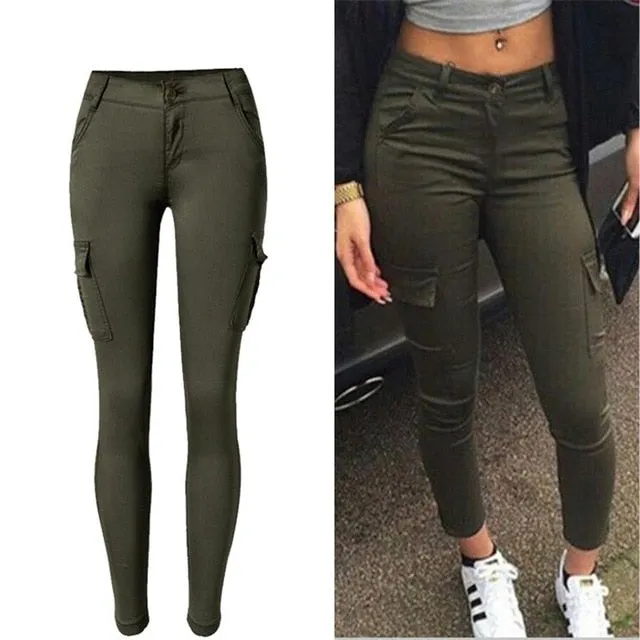 Pencil Plus Size Cargo Jeans Woman High Waist Camouflage