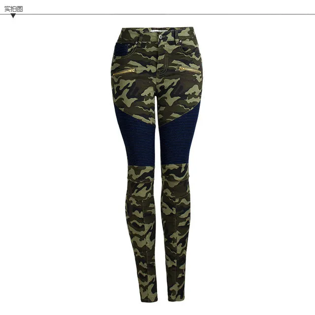 Pencil Plus Size Cargo Jeans Woman High Waist Camouflage