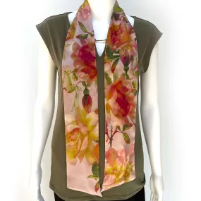 Pure Silk Scarf Rustic Rose, Womans Scarf, Hair Scarf, Neck Scarf, Headband, Designer Scarf, 100% Pure Silk