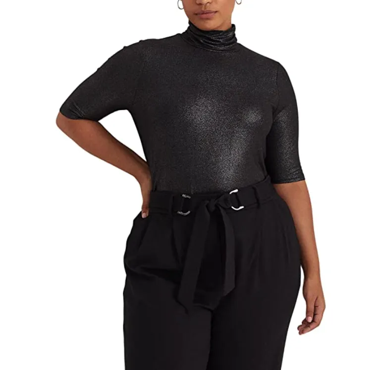 Ralph Lauren Plus Size Metallic Stretch Jersey Turtleneck