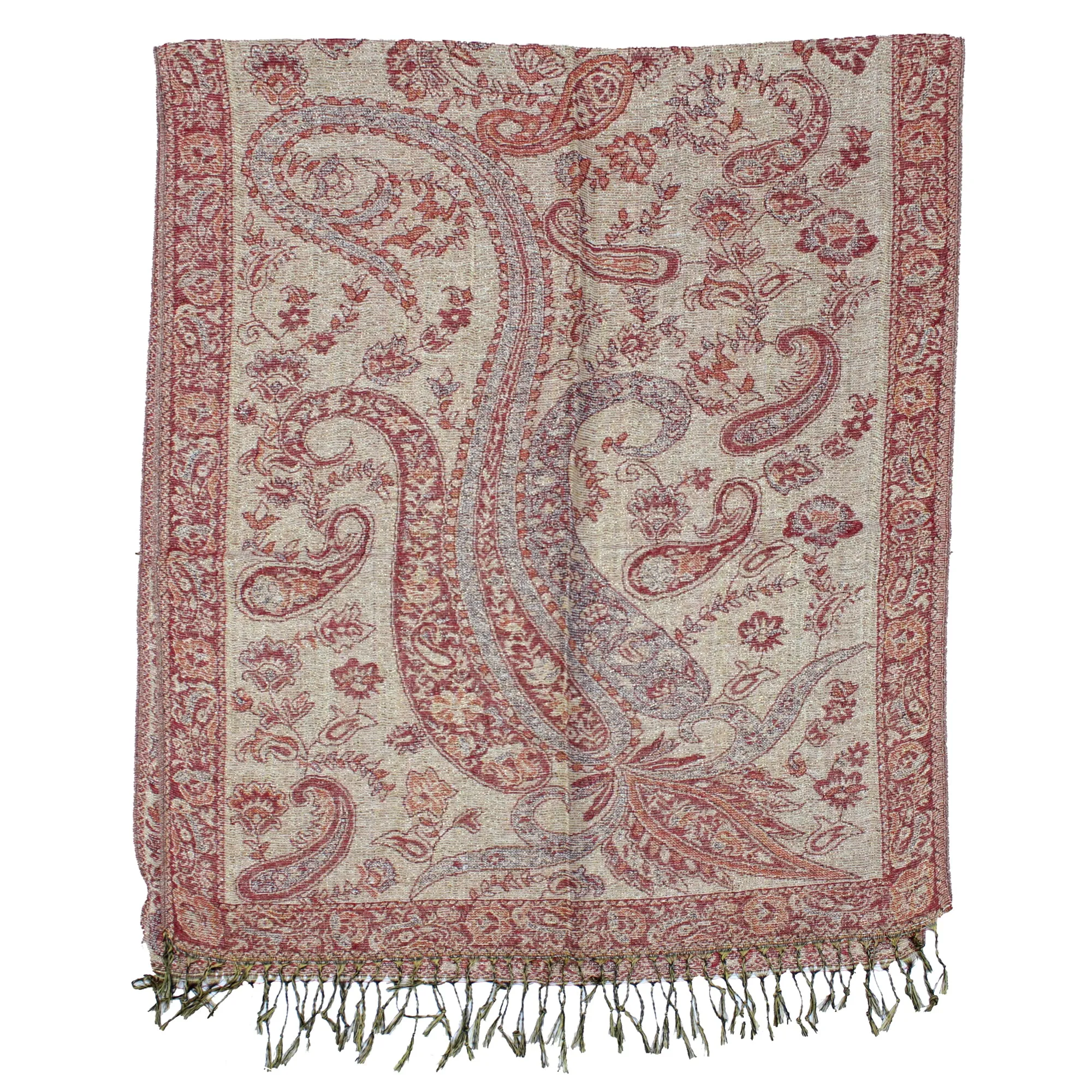 Reversible Paisley Print with Inverted Colours Pashmina with Tassels