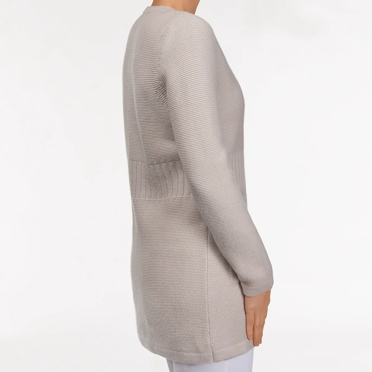 Rib Waist Long Cardigan in Alabaster