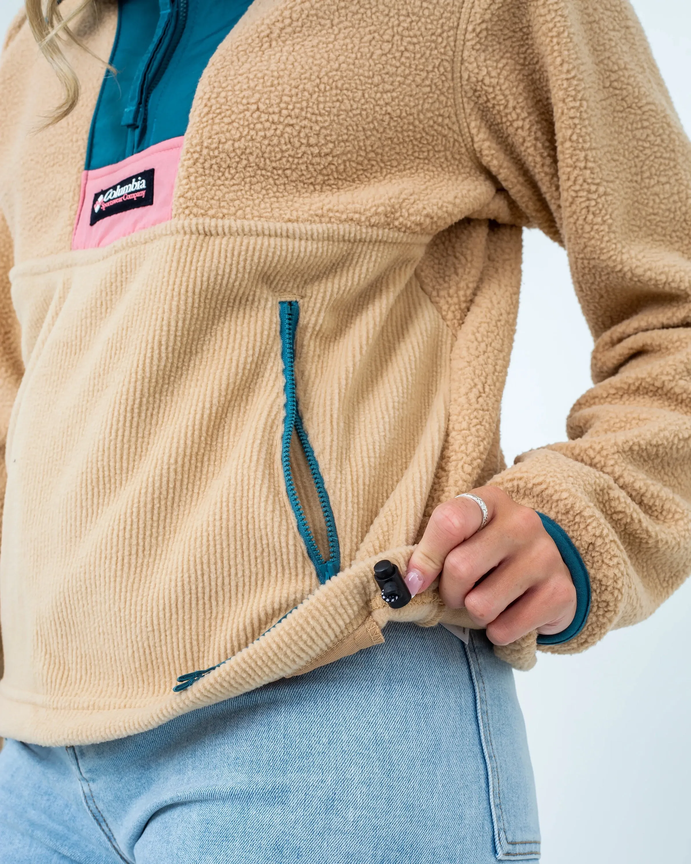 Riptide 1/4 Zip Fleece Jacket in Canoe, Cloudburst & Salmon Rose