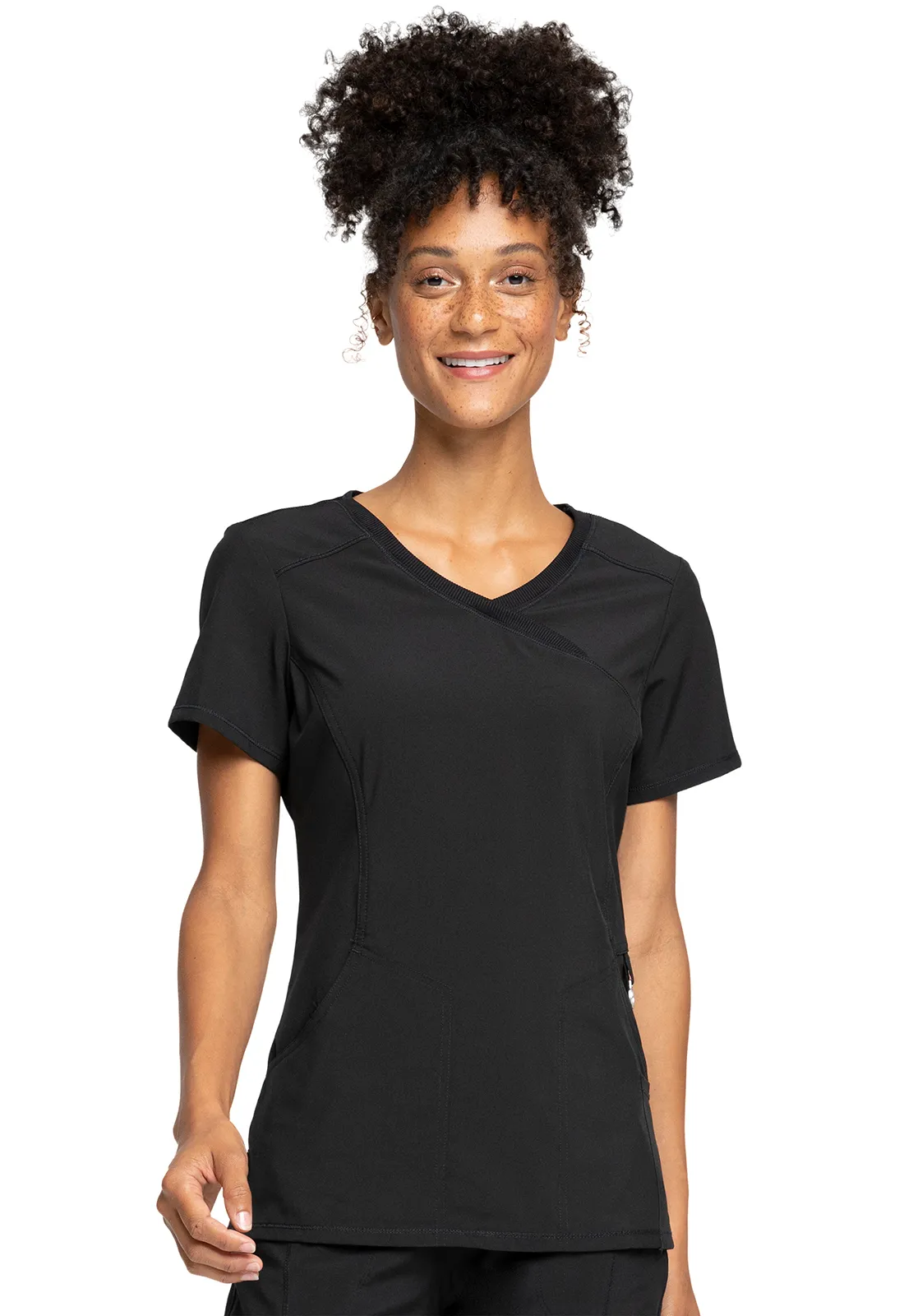 Scrub Top - Cherokee Infinity Women's Mock Wrap Top - Black, 2625A