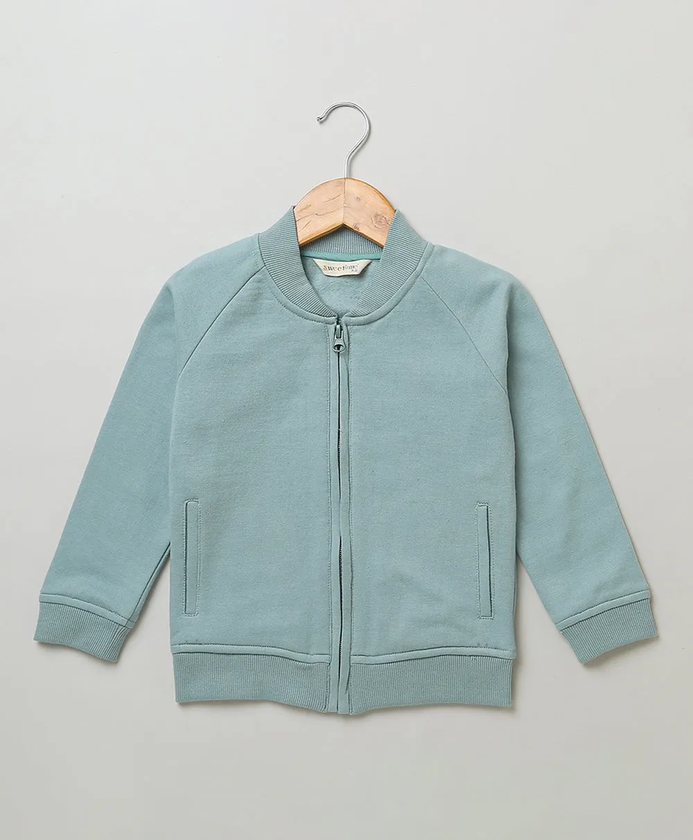 Sea Blue Cotton Fleece Jacket