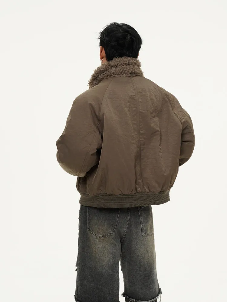 Sherpa Collar Bomber Jacket with Snap Button Pockets