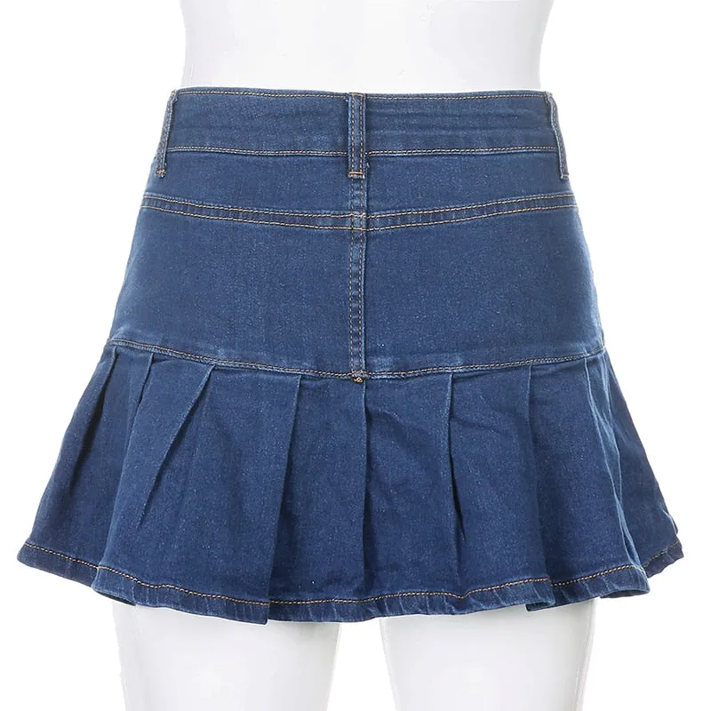 Short A-Line Denim Skirt For Women Pocket Above Knee Skirt Mini Skirts