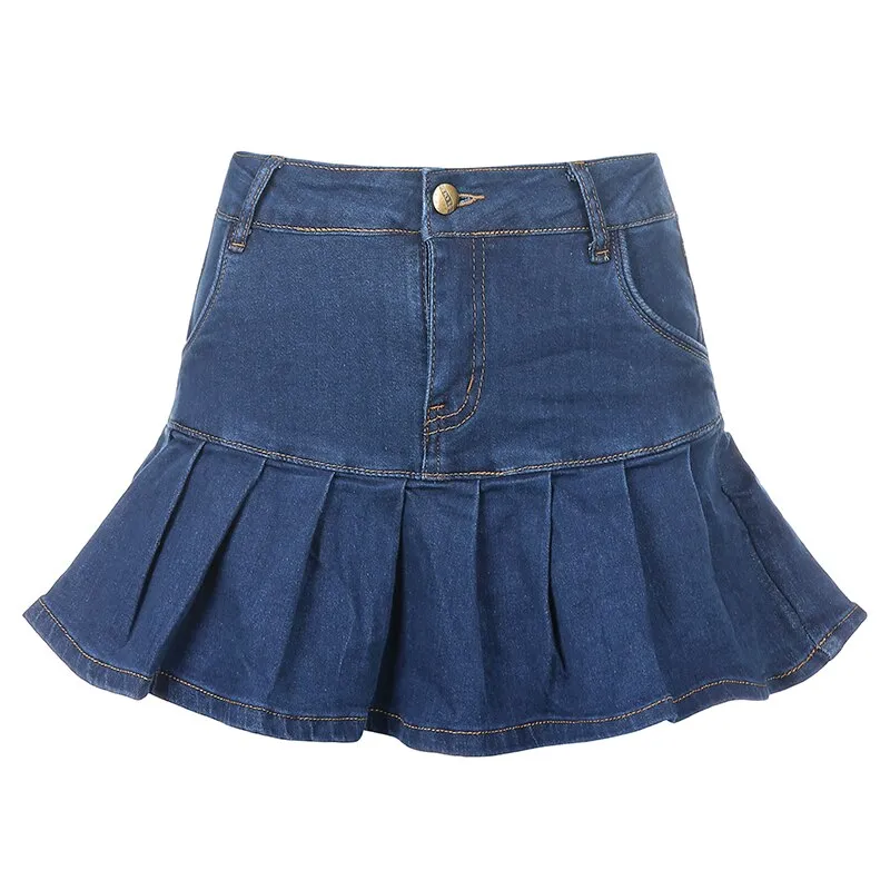 Short A-Line Denim Skirt For Women Pocket Above Knee Skirt Mini Skirts