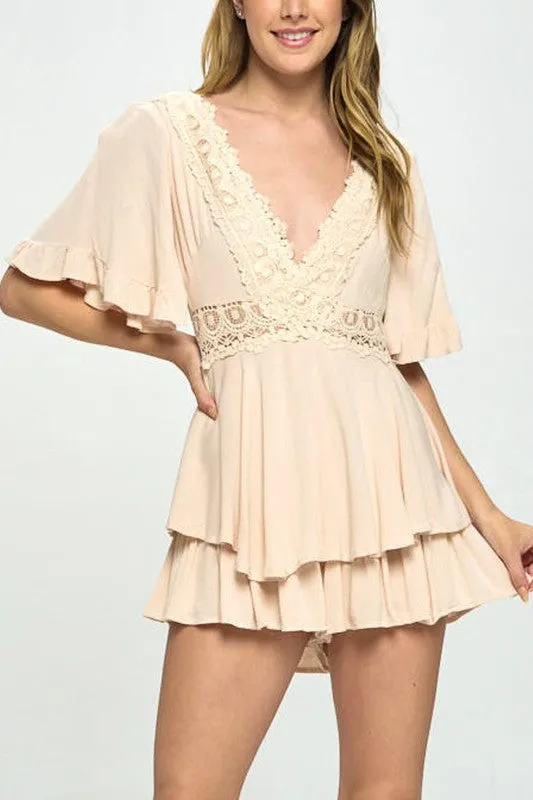 Sincerely Yours Flutter Sleeve Romper - White or Beige