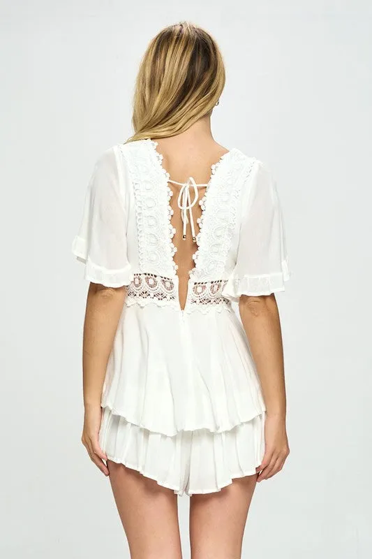 Sincerely Yours Flutter Sleeve Romper - White or Beige