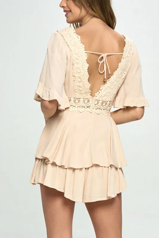 Sincerely Yours Flutter Sleeve Romper - White or Beige