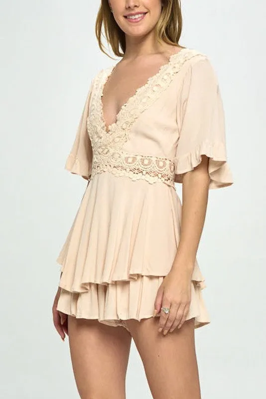 Sincerely Yours Flutter Sleeve Romper - White or Beige