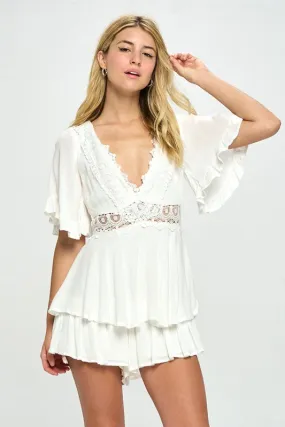 Sincerely Yours Flutter Sleeve Romper - White or Beige