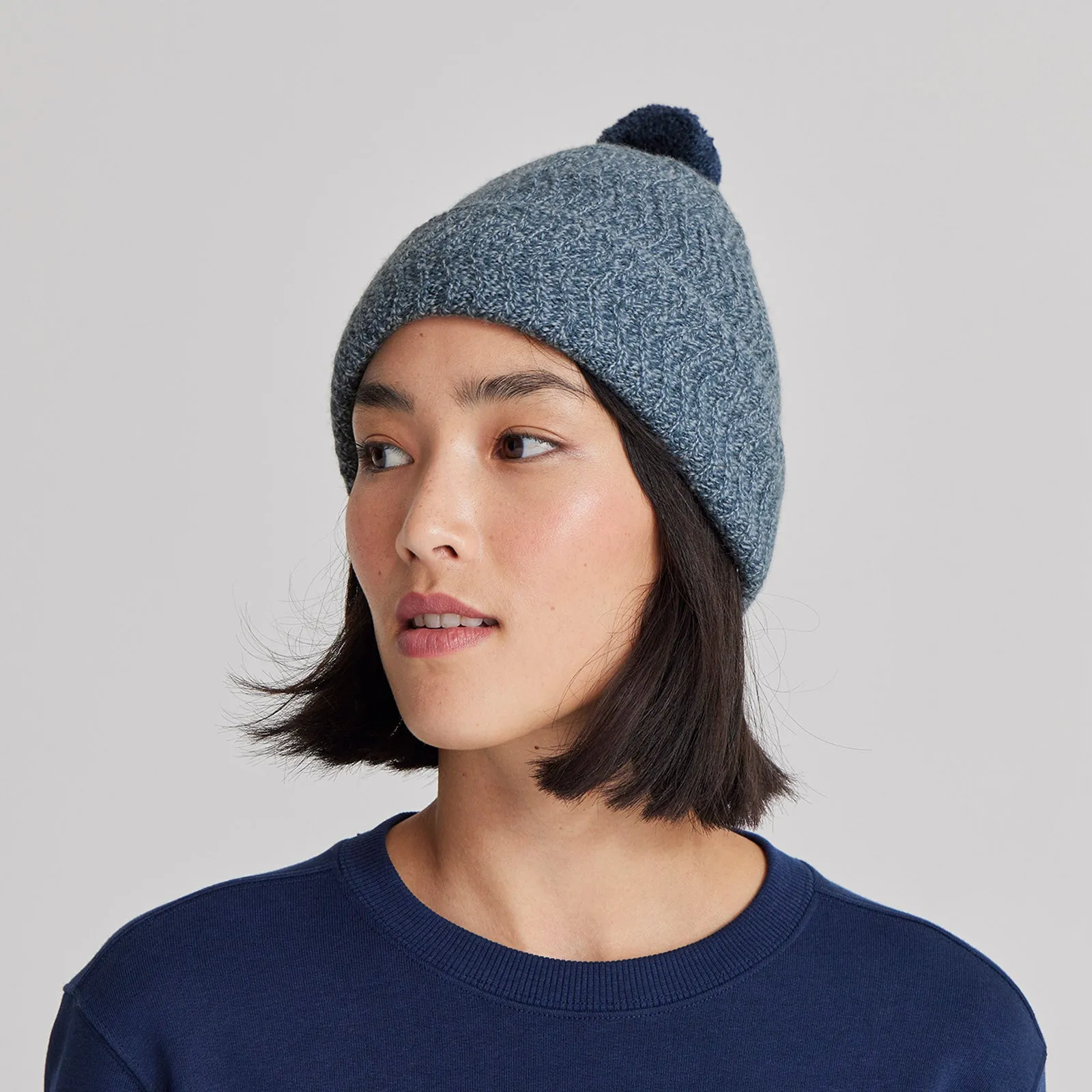 The Pom Beanie - Blue Grey Marl