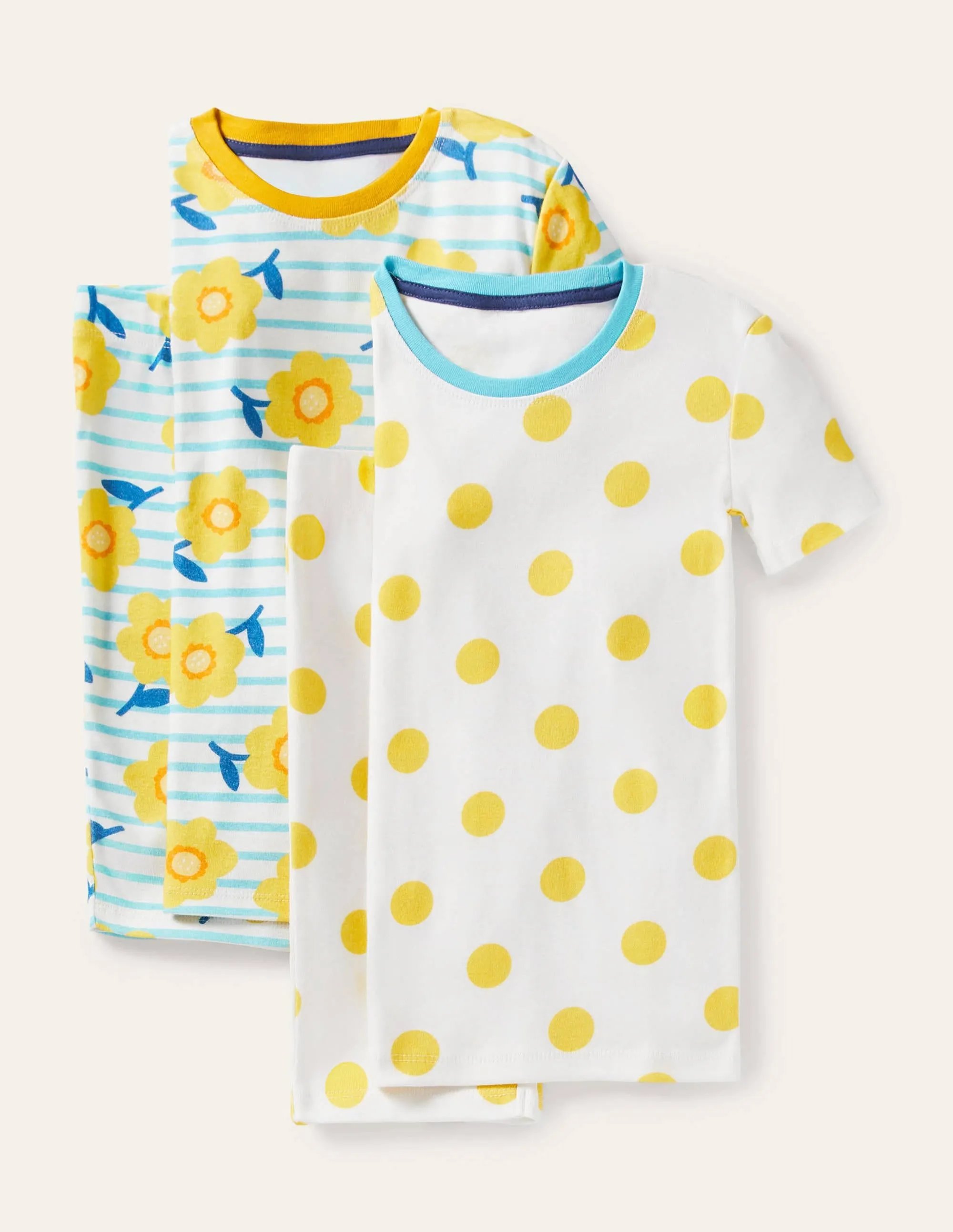 Twin Pack Snug Short Pyjamas-Aqua Blue Daffodil