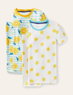 Twin Pack Snug Short Pyjamas-Aqua Blue Daffodil