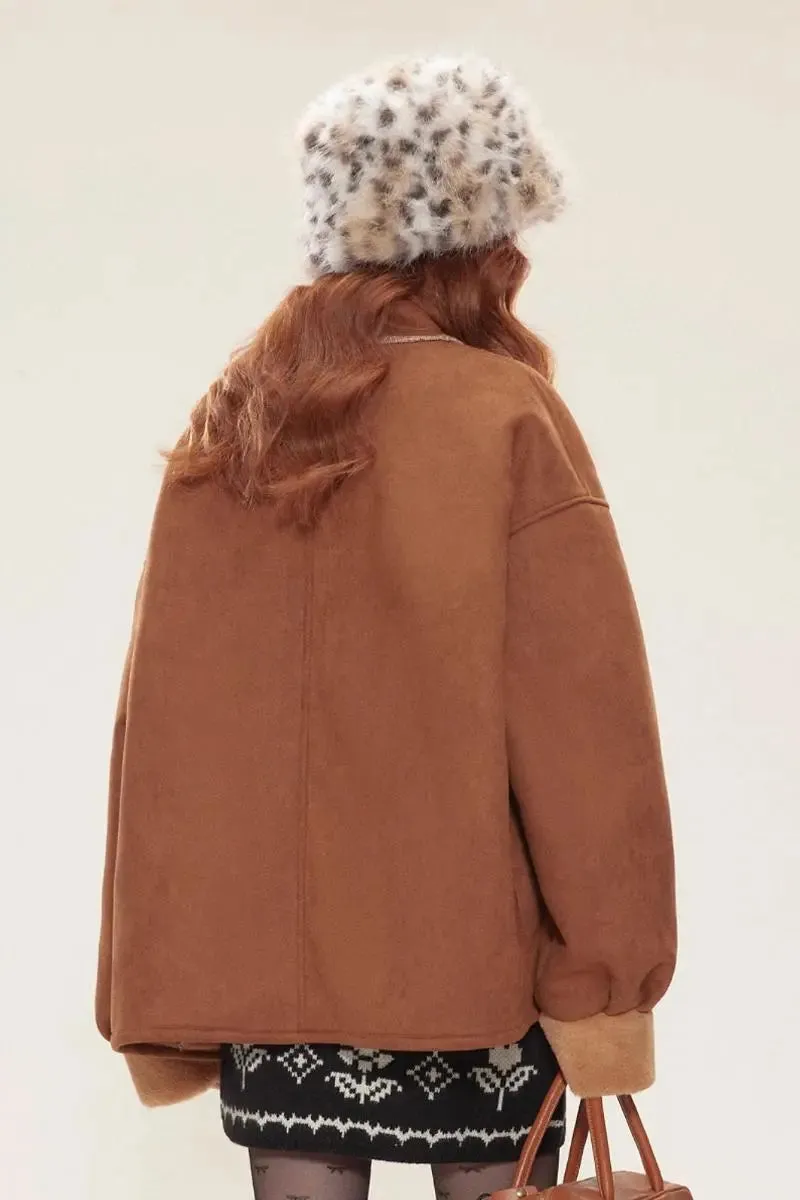 Vintage Brown Toggle Faux Shearling Aviator Jacket