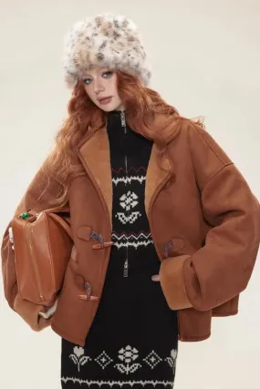 Vintage Brown Toggle Faux Shearling Aviator Jacket