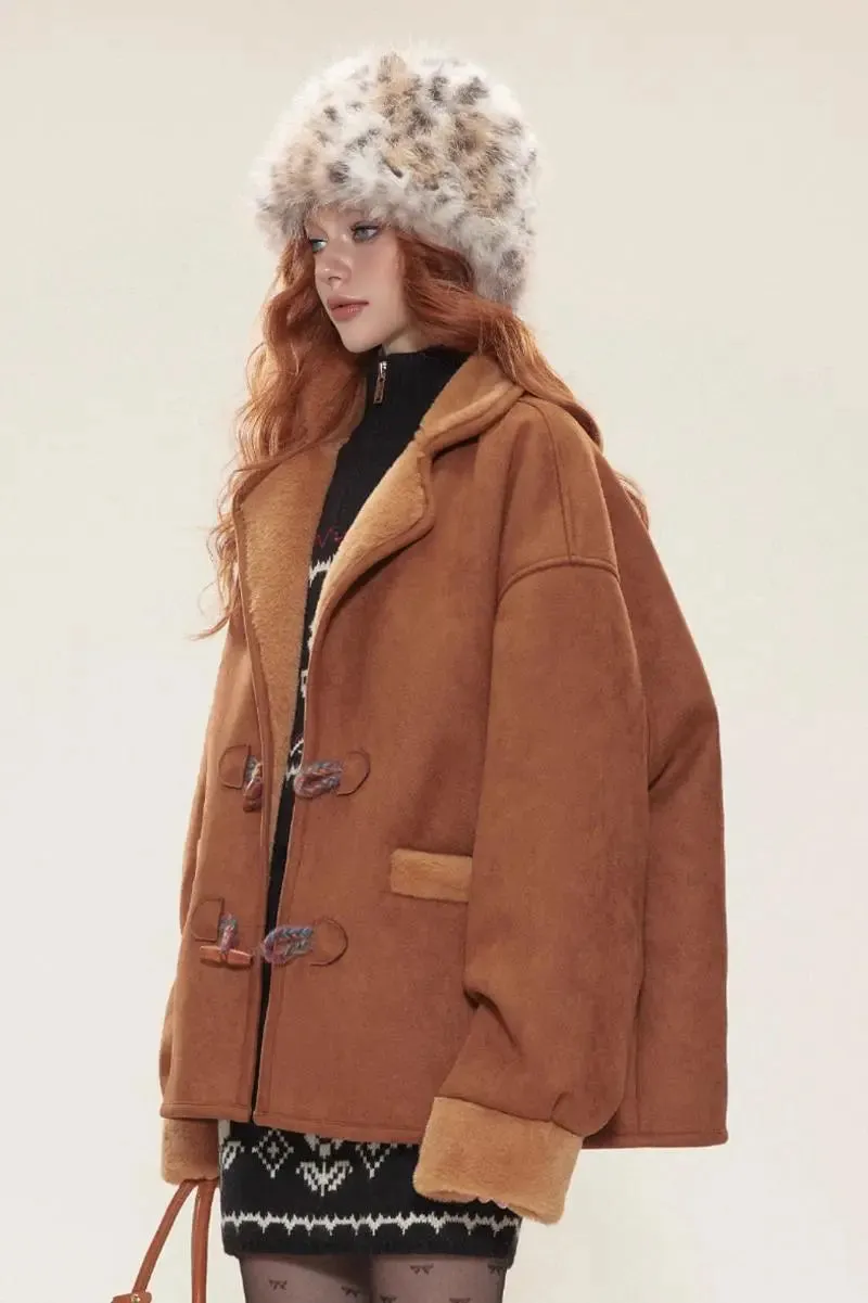 Vintage Brown Toggle Faux Shearling Aviator Jacket