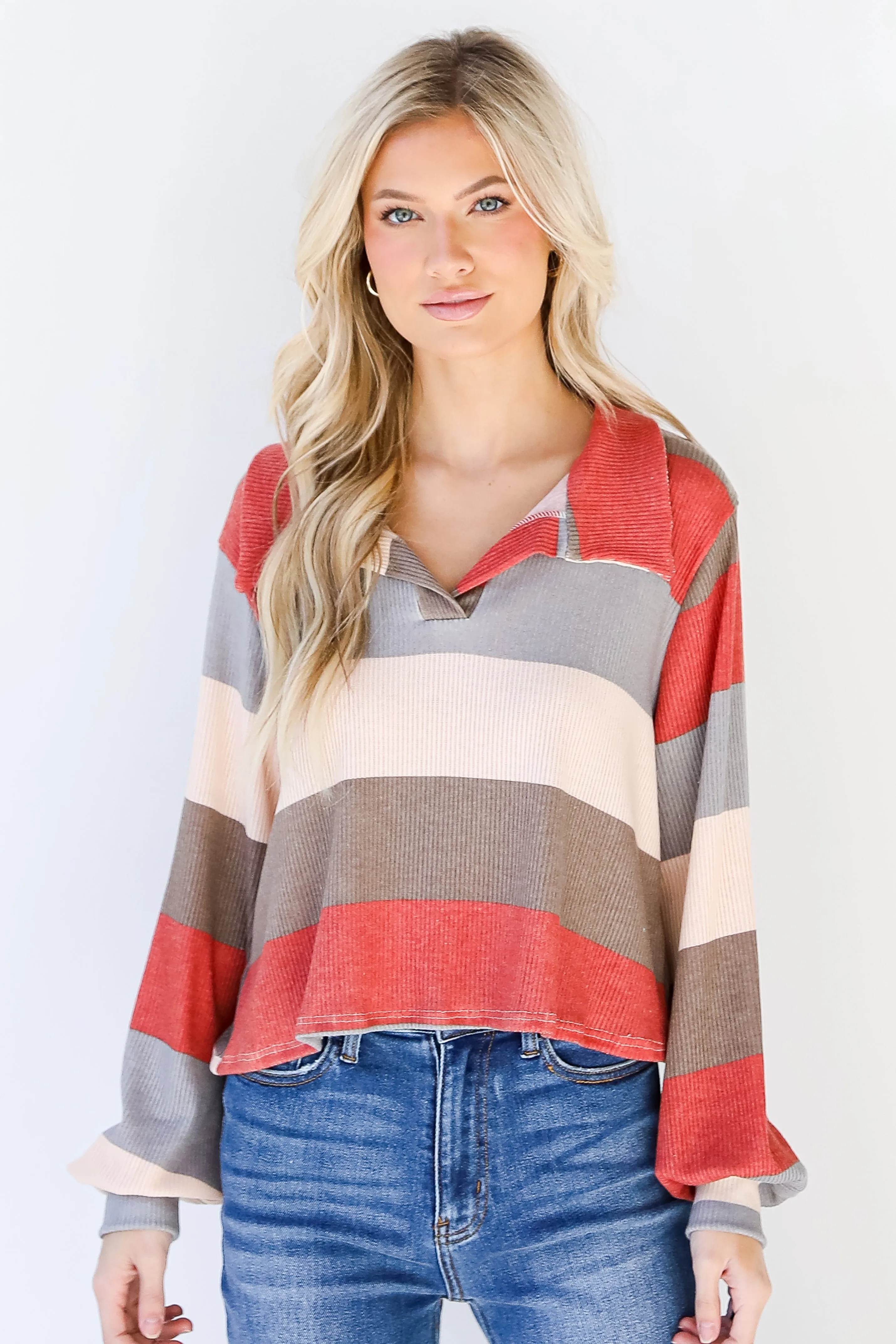 You Belong Here Striped Collared Top